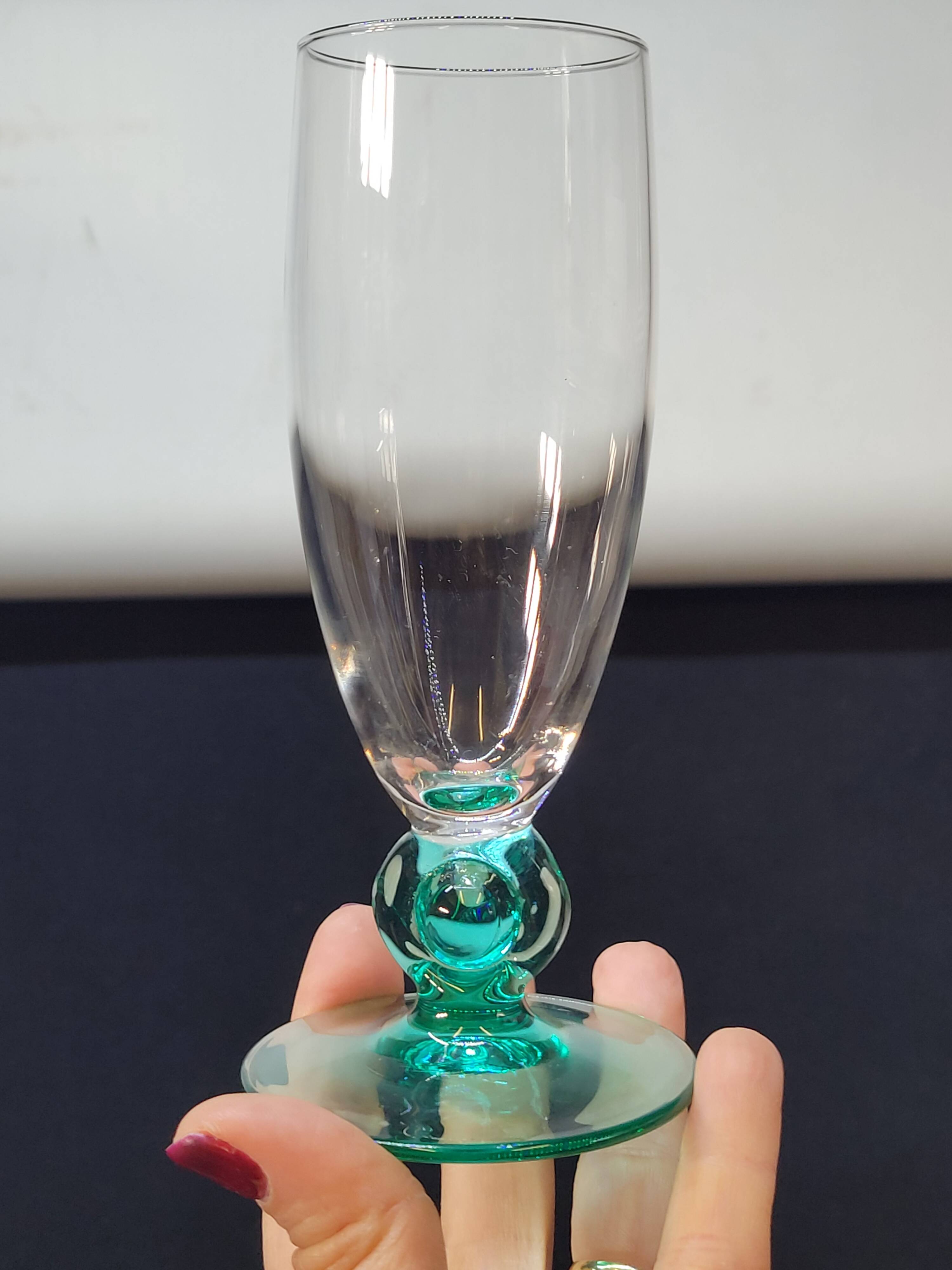 6 Luminarc molière champagne flutes aqua green foot