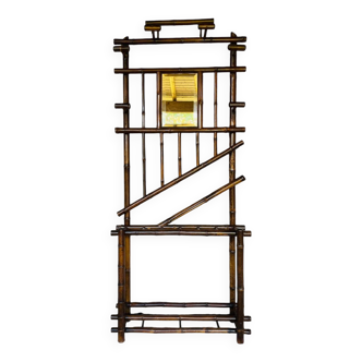 Vestiaire d’entree vintage en bambou avec miroir circa 1920’s