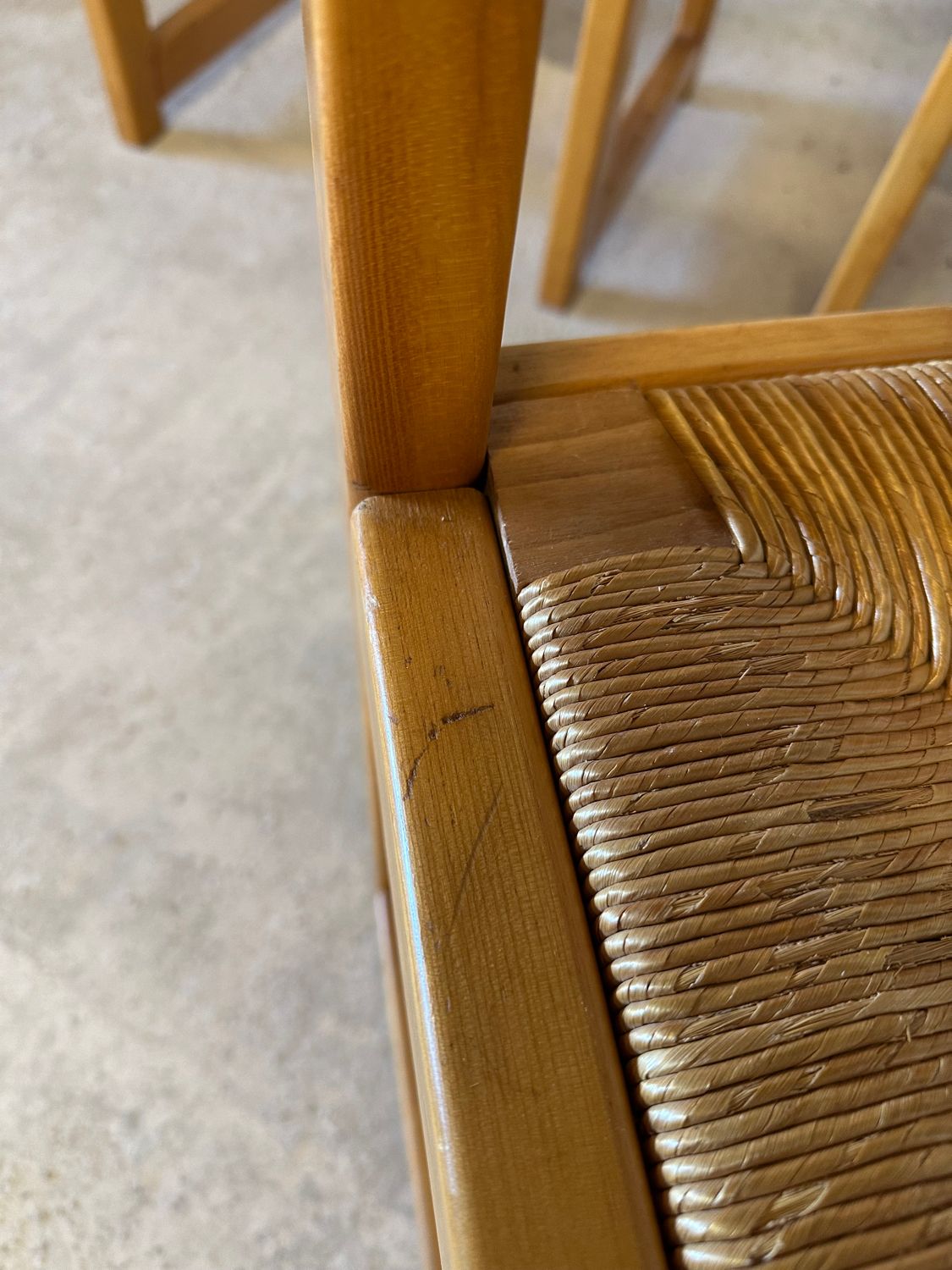 6 Regain House chairs - Elm and straw - 1980 - Vintage - Brutalist