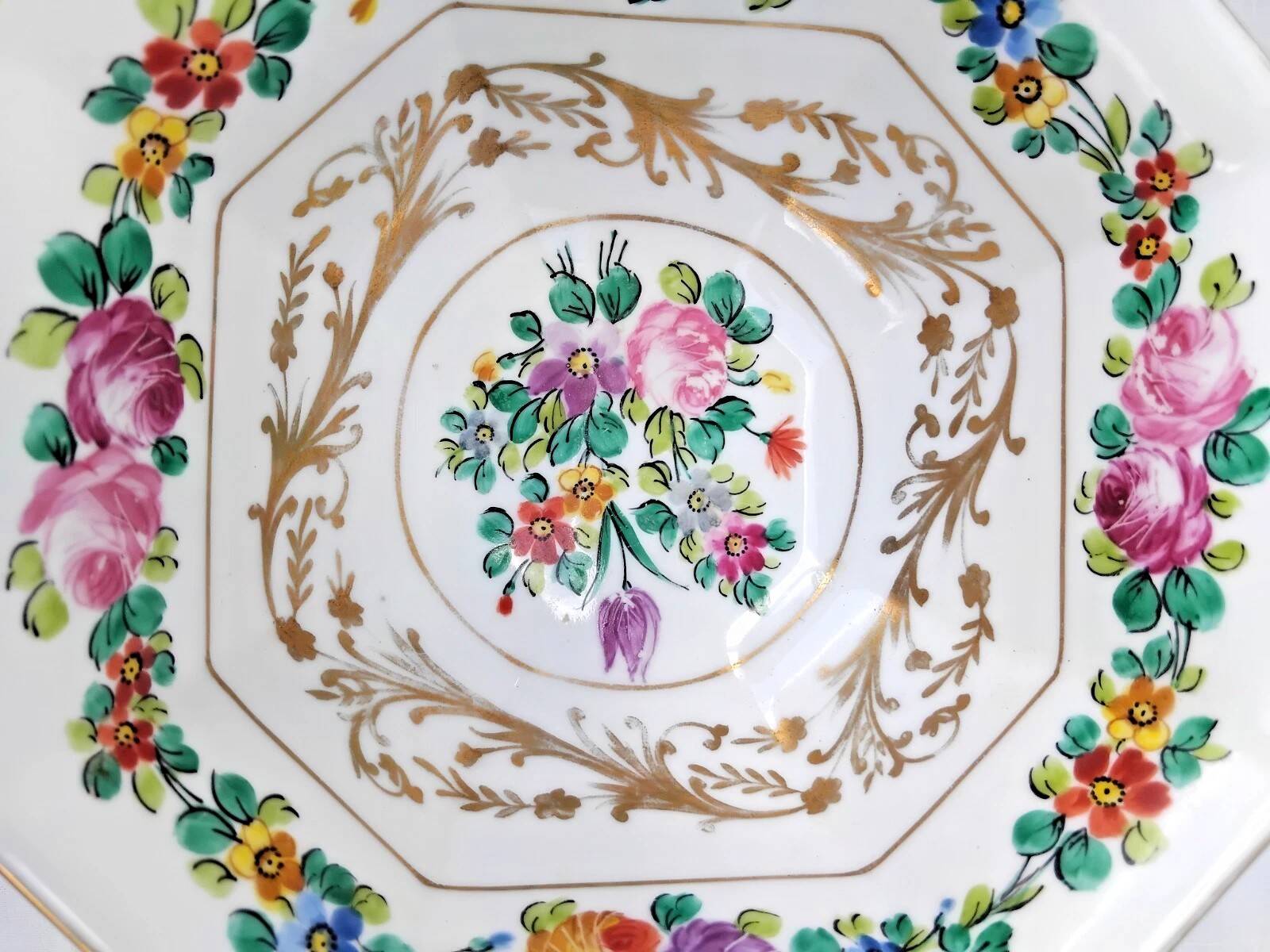 Vintage Octagonal Porcelain Salad Bowl from Mehun