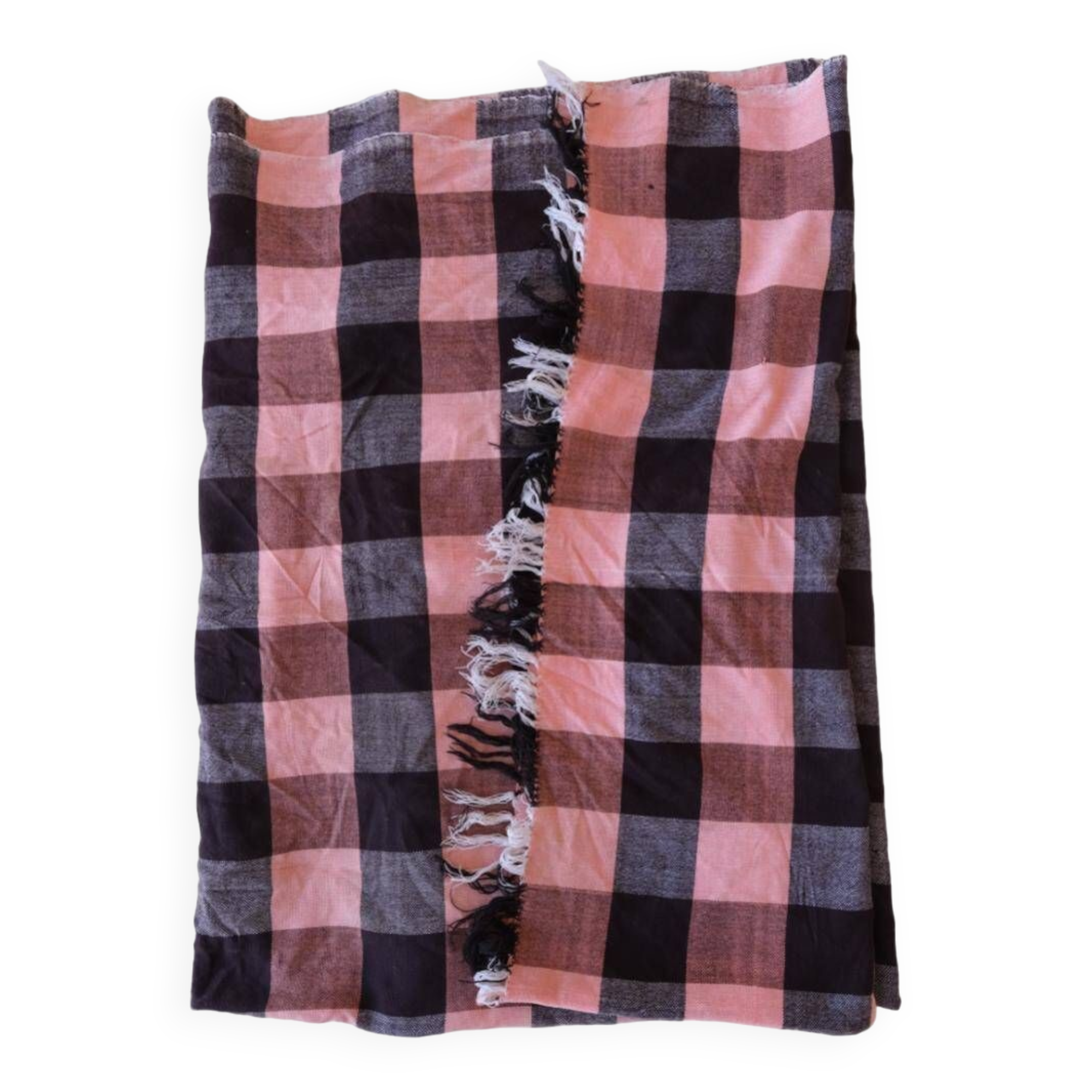Vintage haik checkered bed throw from Morocco - 183 x 223 cm