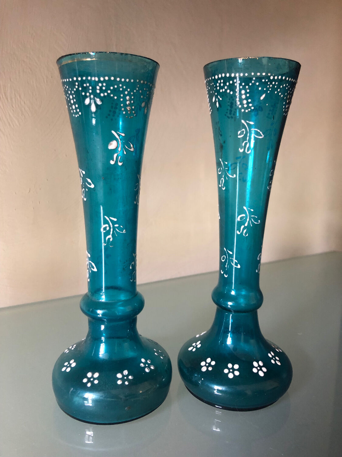 Pair of enamelled glass vases