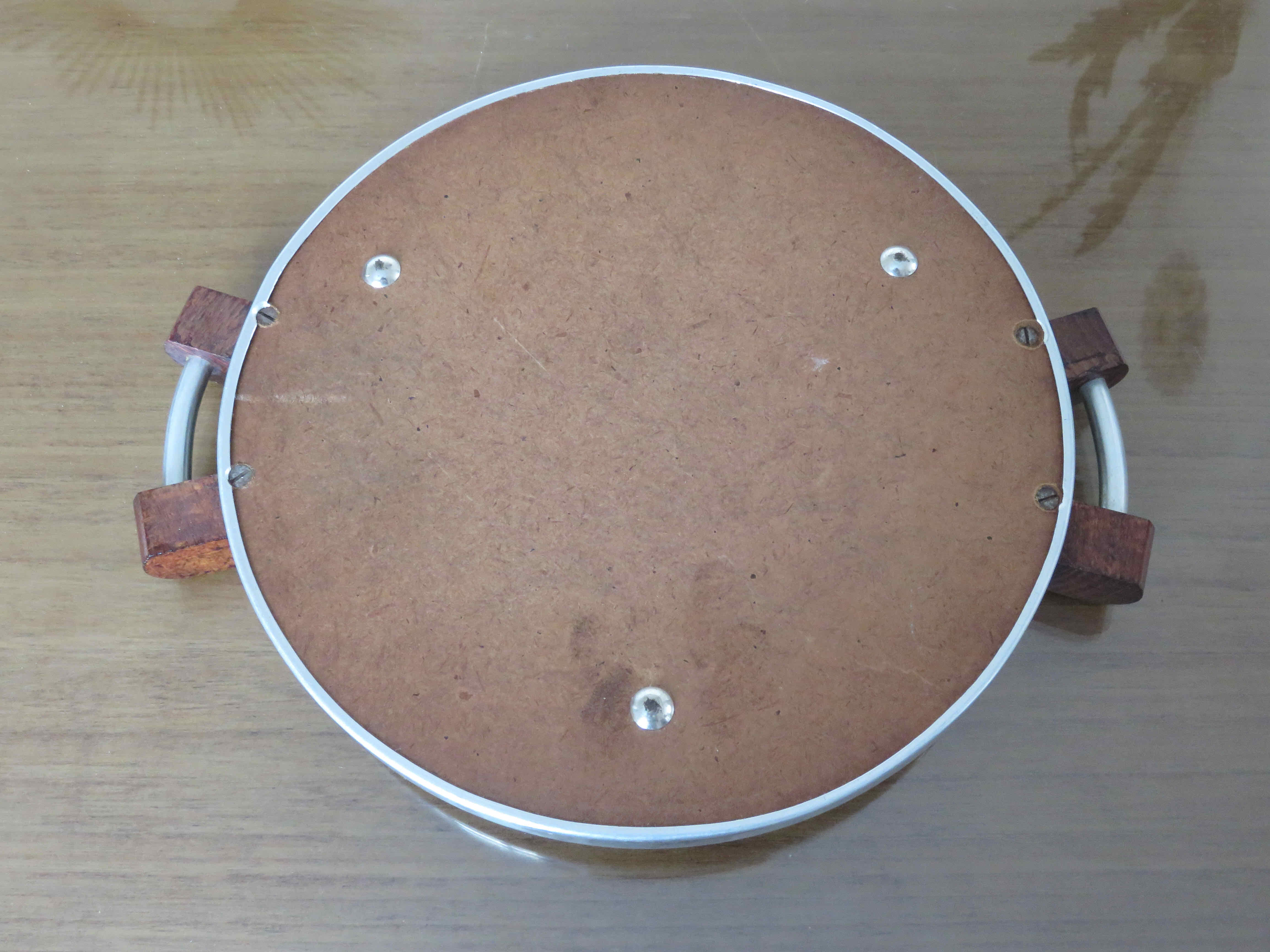 Plateau miroir en palissandre et aluminium Art Deco années 40 50