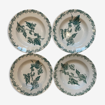 Set of 4 hollow plates, foliage decorations, Manufacture de St-Amand-les-Eaux