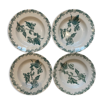 Set of 4 hollow plates, foliage decorations, Manufacture de St-Amand-les-Eaux