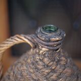 Lady Jeanne bottle, green glass bottle dressed in straw and wicker weaving, carboy, decorative v
