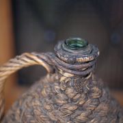 Lady Jeanne bottle, green glass bottle dressed in straw and wicker weaving, carboy, decorative v