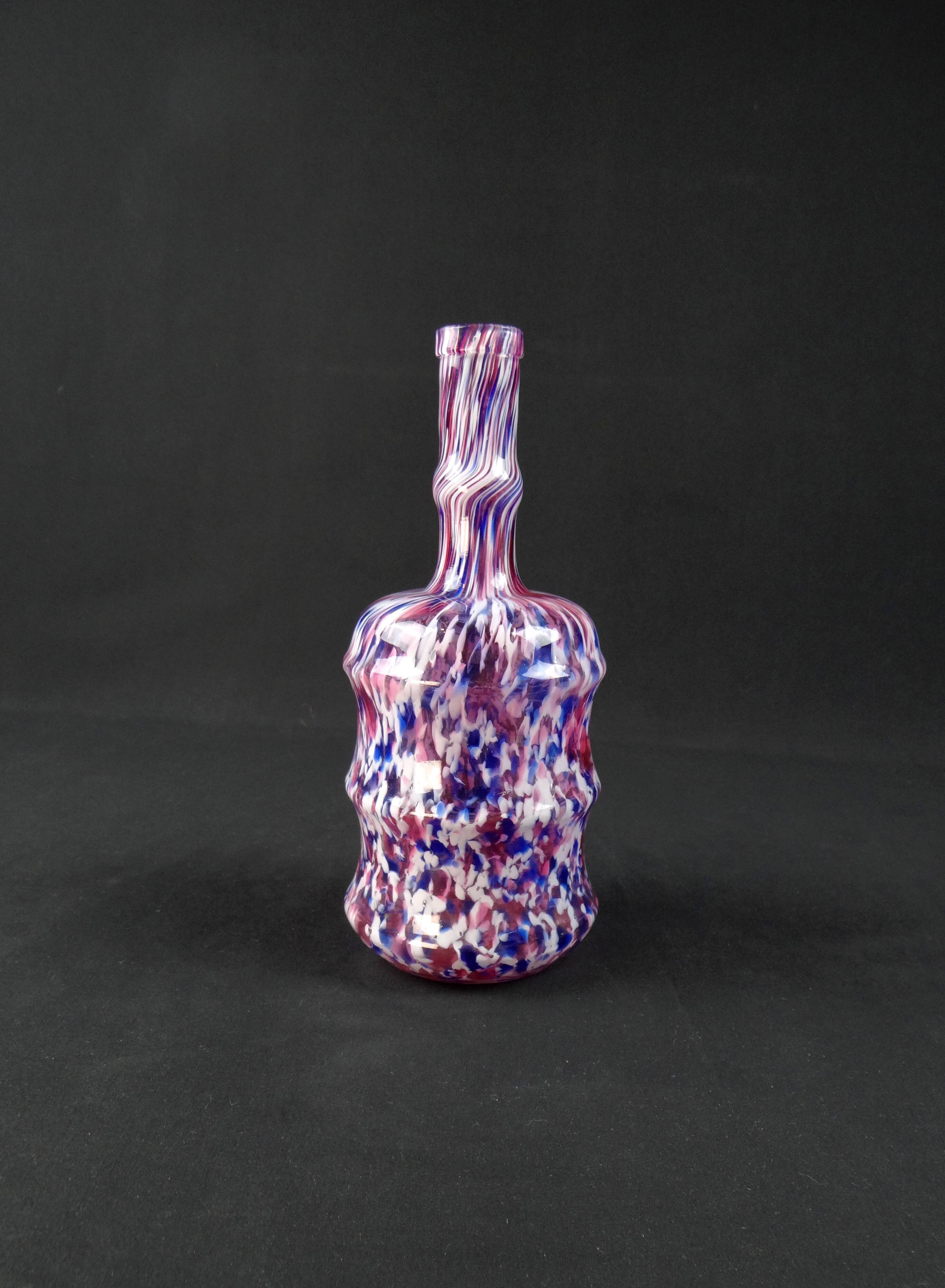 Antique polychrome speckled glass carafe/bottle from Clichy, late 19th century