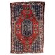 Tapis persan Hamadan antique des années 1920, médaillon tribal usé, 128 cm x 194 cm