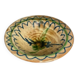 Glazed ceramic dish with green and blue floral decoration – vintage southern earthenware – handmade