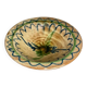 Glazed ceramic dish with green and blue floral decoration – vintage southern earthenware – handmade