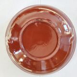 large round dish jatte salad bowl glazed terracotta blue cream