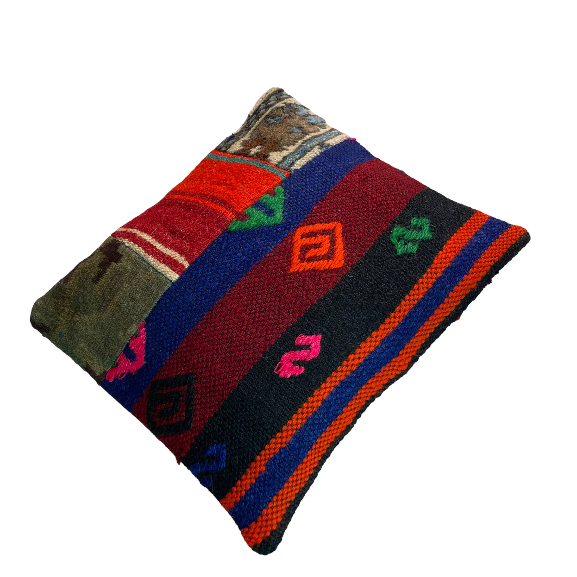 Housse de coussin kilim patchwork turc vintage, 43 x 37 cm