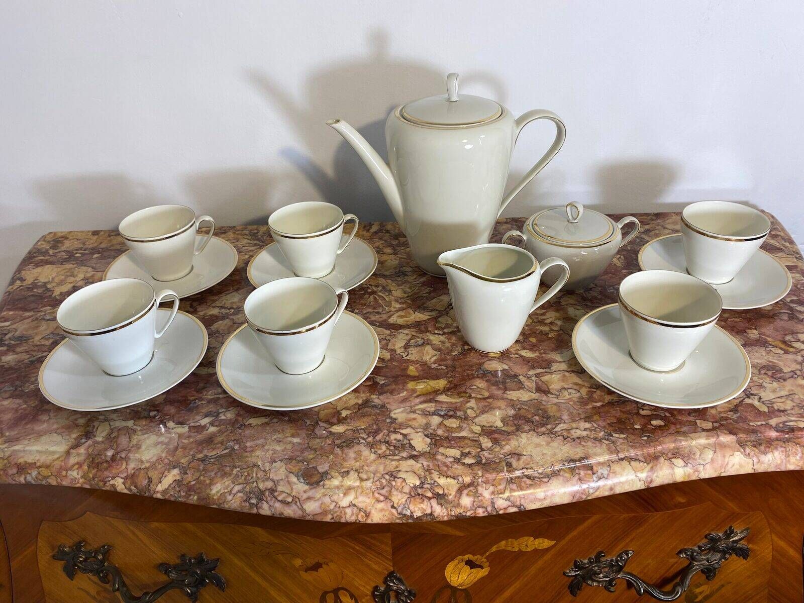 Bavarian porcelain tea service with gold trim.