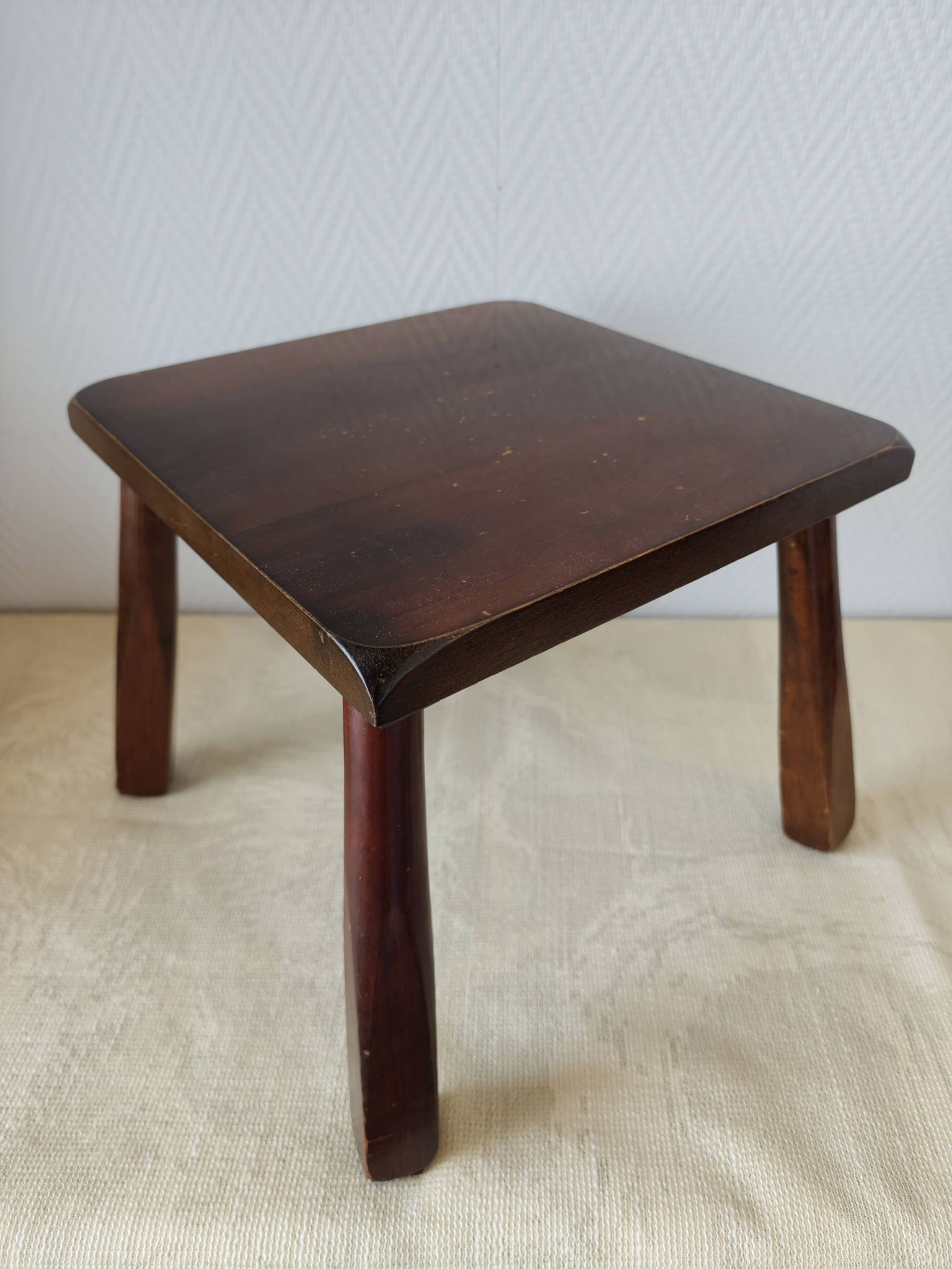 Wooden stool in Scandinavian style, handcrafted, circa 1960.