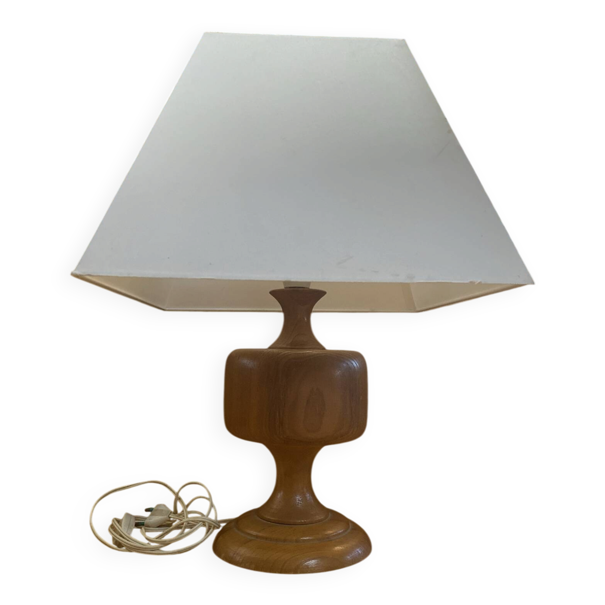 Vintage Scandinavian Turned Wood Lamp + Vintage Fabric Shade