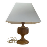 Lampe Ancienne Scandinave Bois Tourné + Abat-Jour Tissu Vintage
