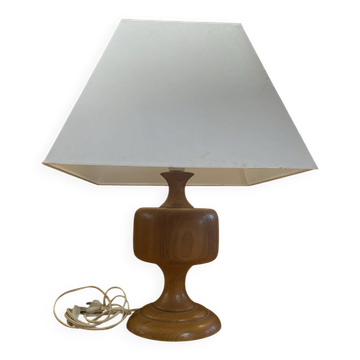 Vintage Scandinavian Turned Wood Lamp + Vintage Fabric Shade