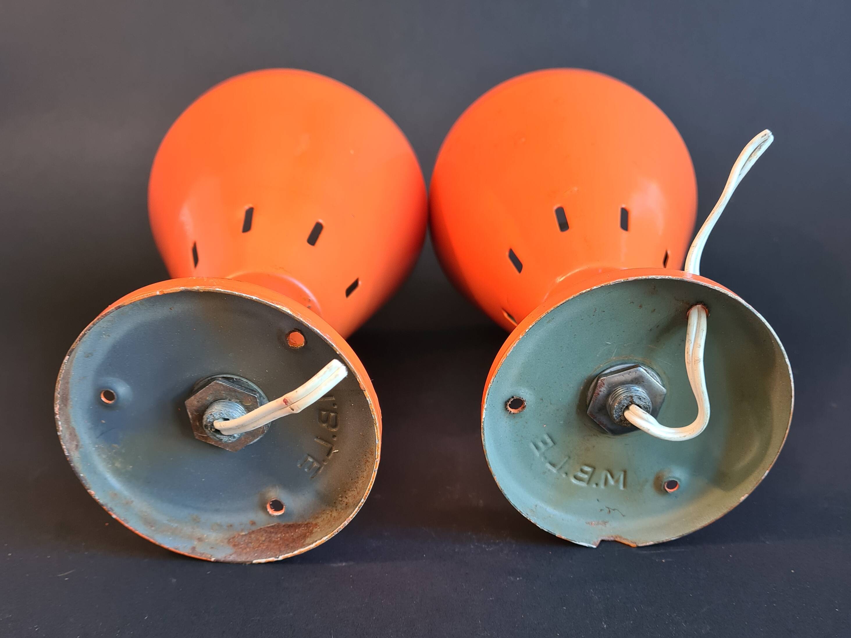 Authentic Pair of Seventies Orange wall lights from the "MBLE" brand.