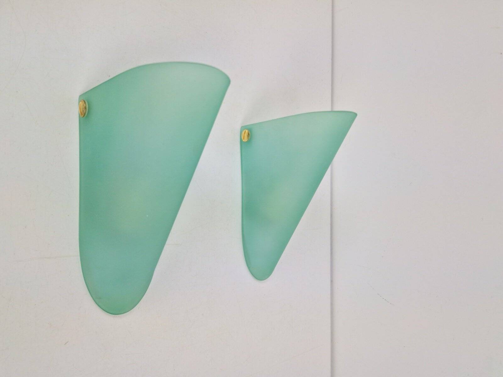 Vintage Triangular Conical Wall Sconces in Green Frosted Glass from Lumal-It, 1990s, Set of 2