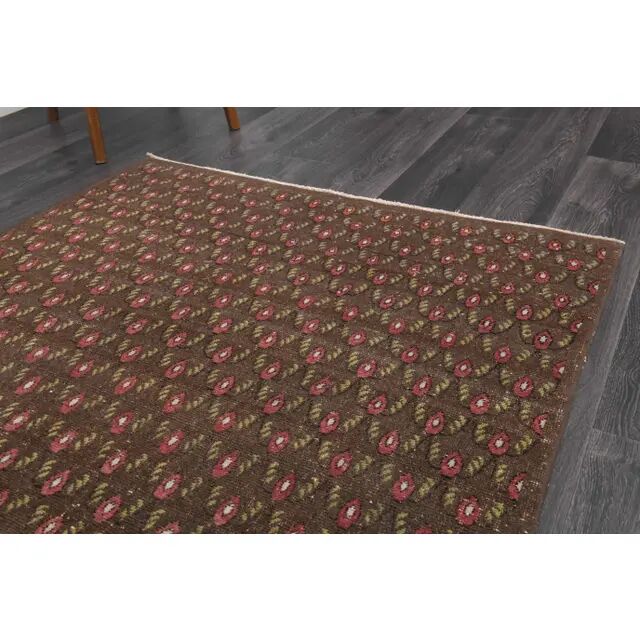 1970s Vintage Turkish Hand-Knotted Wool Cotton Brown Rug 130x194