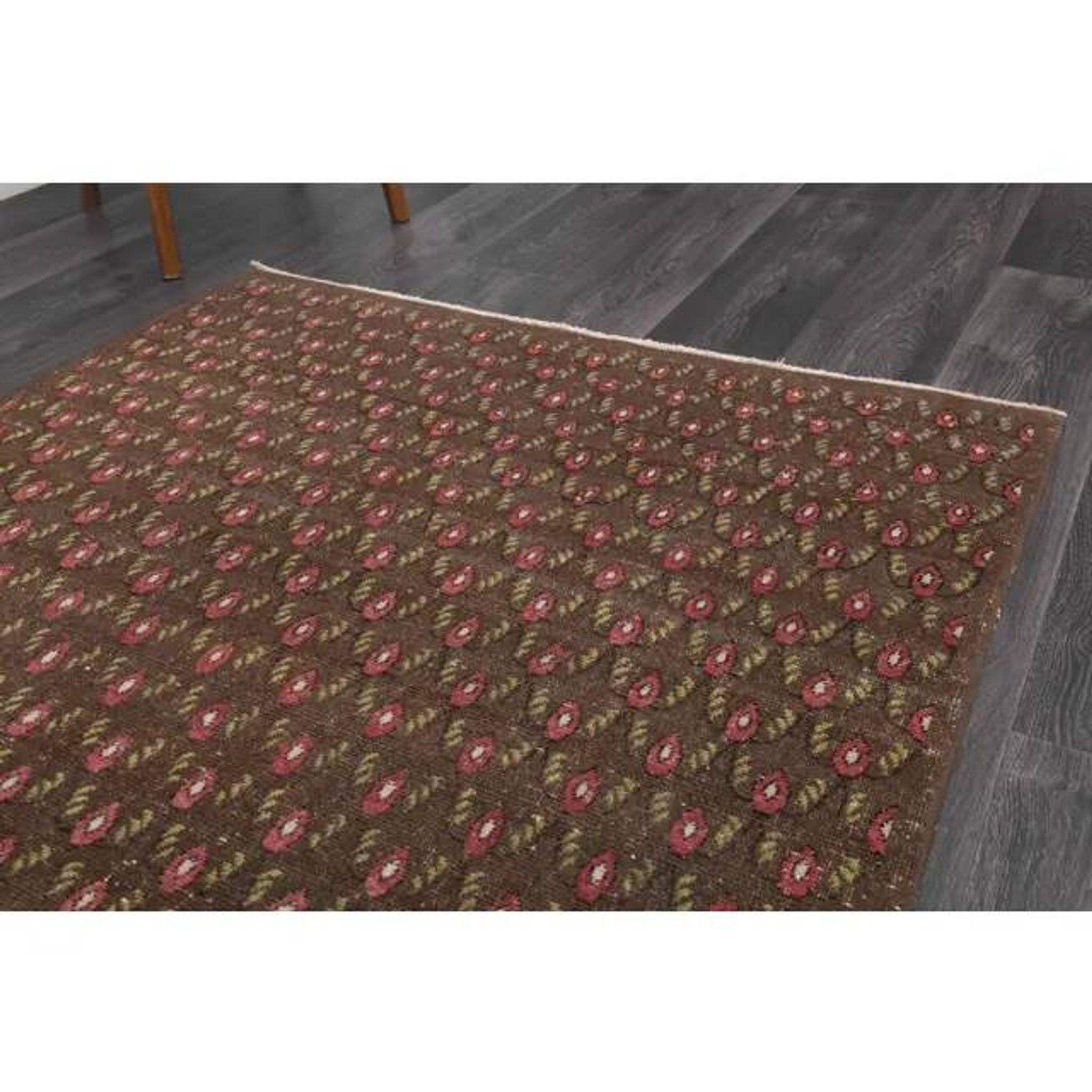 1970s Vintage Turkish Hand-Knotted Wool Cotton Brown Rug 130x194
