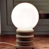 70s wood and opaline lamp