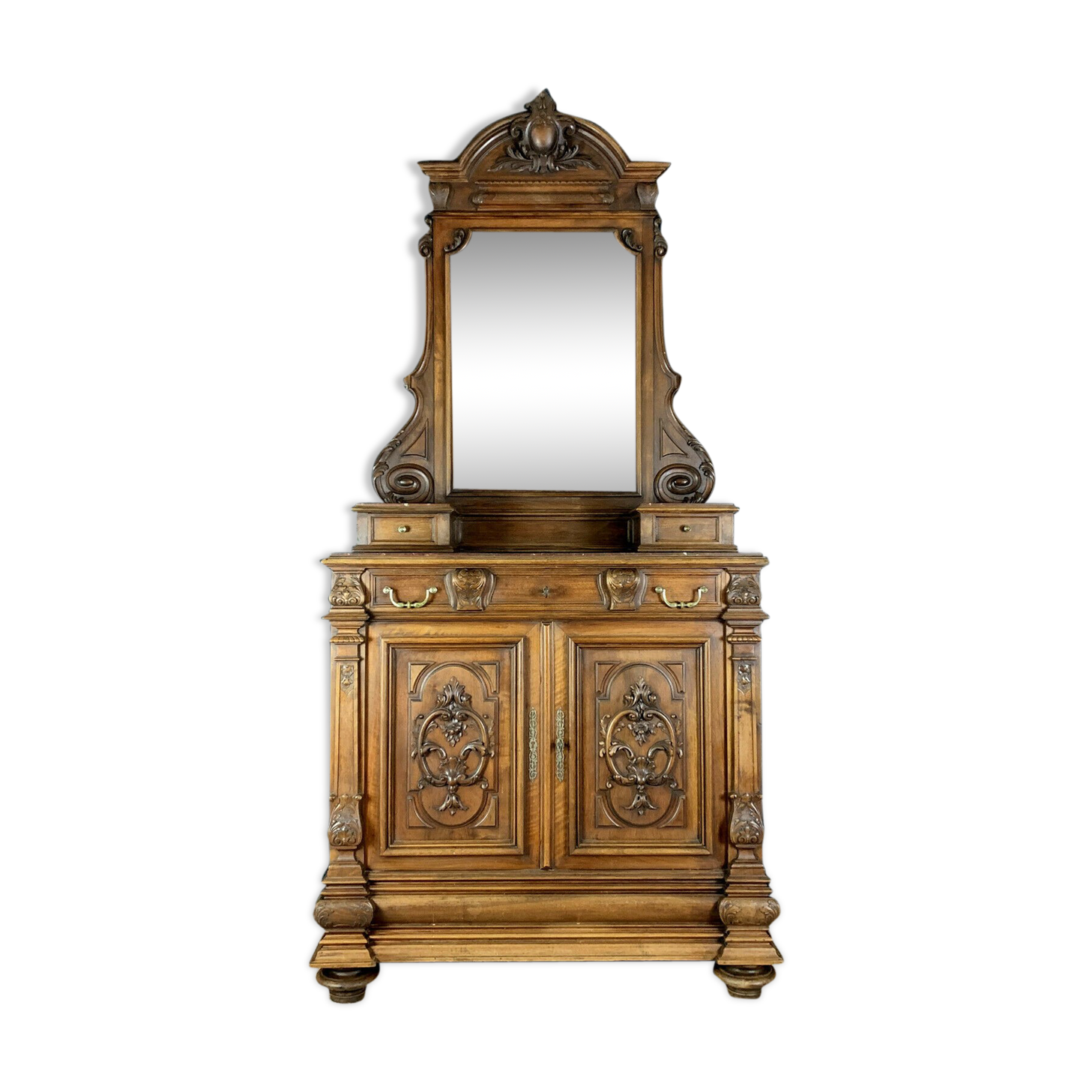 Renaissance psyche doors dresser in solid walnut