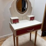 Wooden dressing table with beige and red baroque style mirror