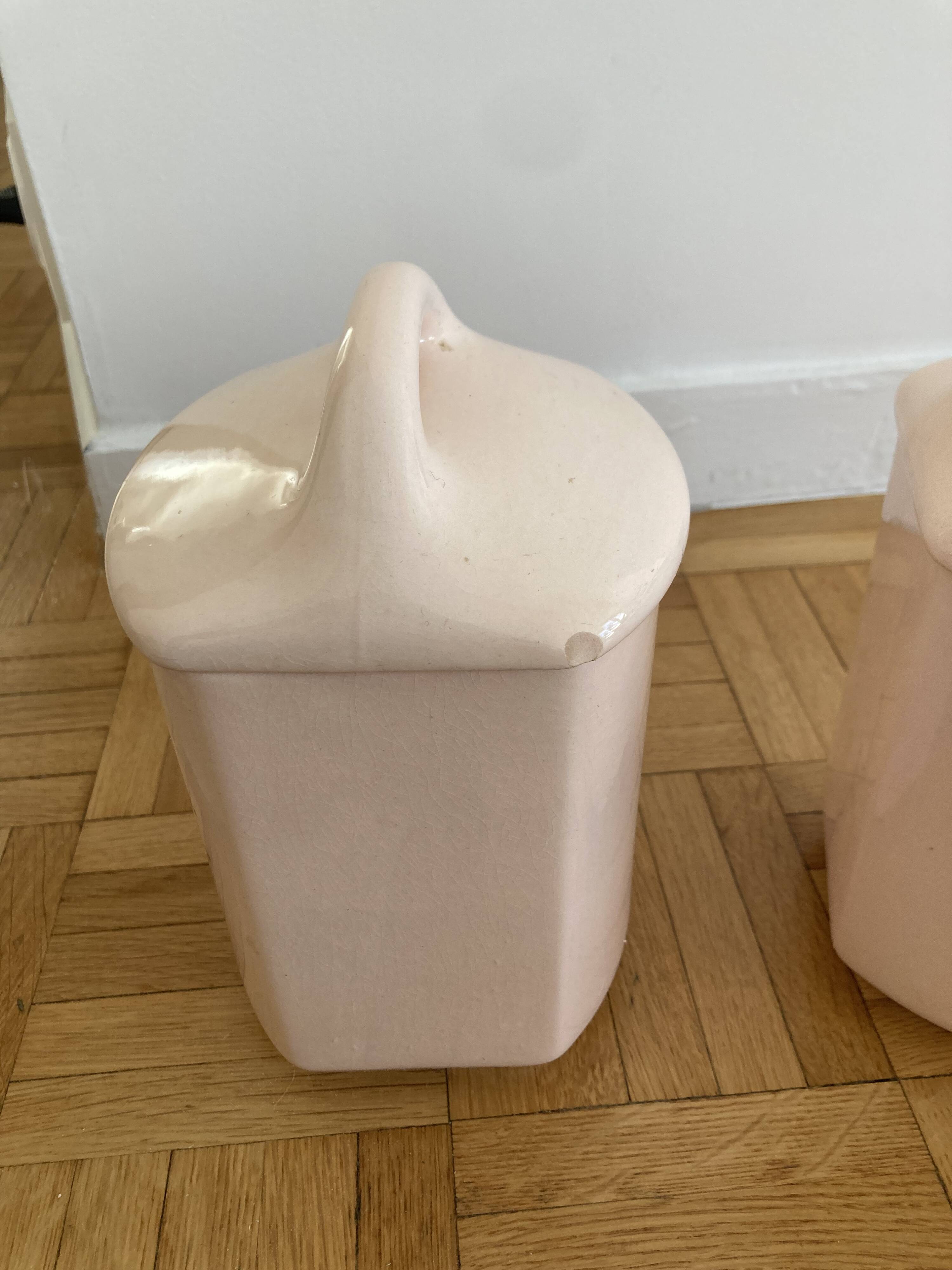 3 antique spice pots in pale pink earthenware from saint amandinoise