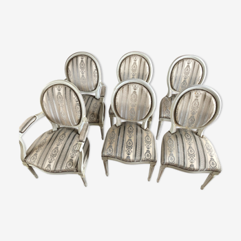 4 chaises médaillon et 2 fauteuils style Louis de 1974