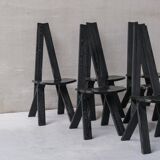 Set of six black dining chairs