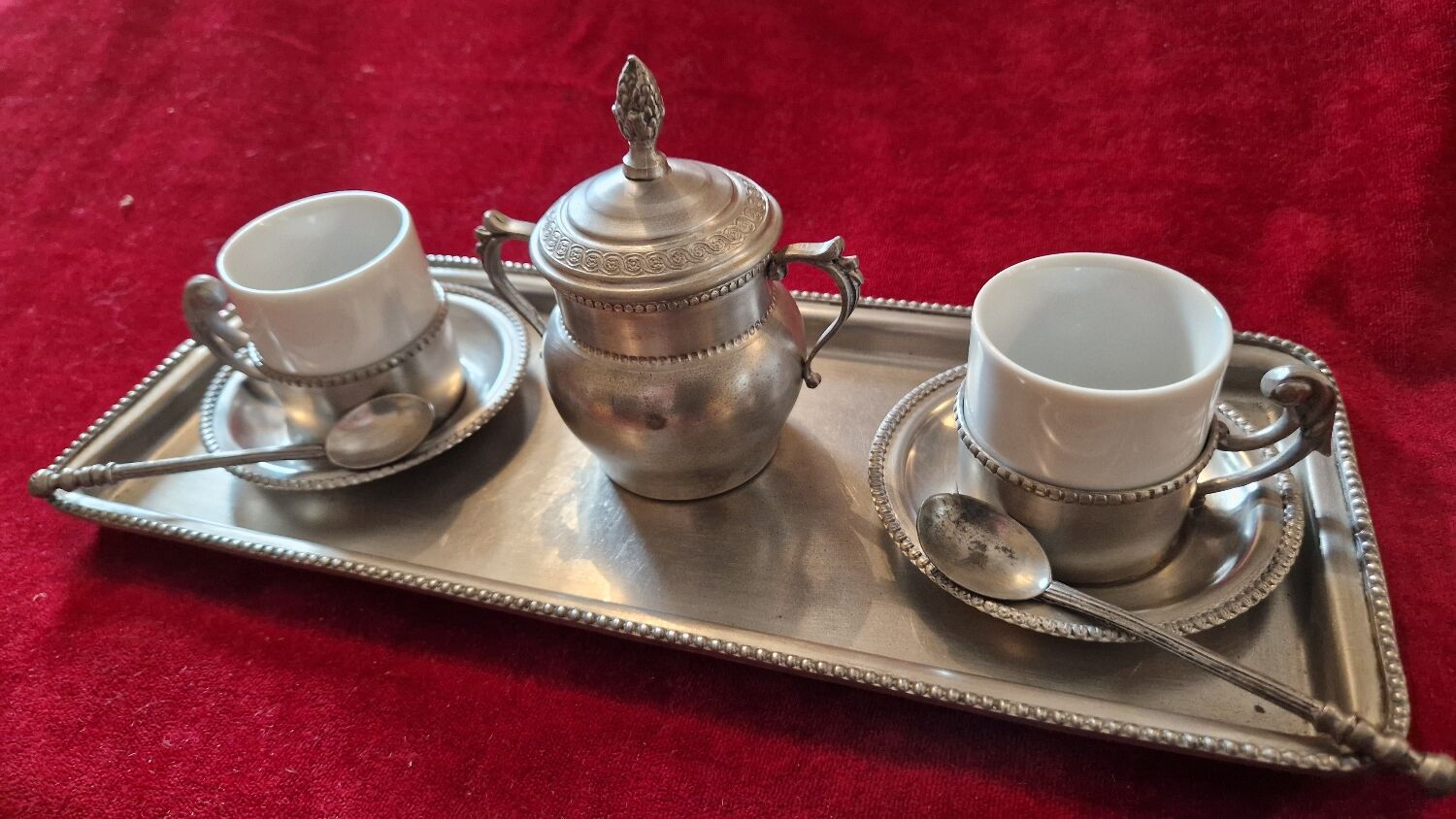 Earthenware and pewter coffee service