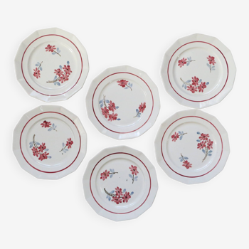Assiettes plates x6, Ceranord, Semi Porcelaine Française de la fin des années 50