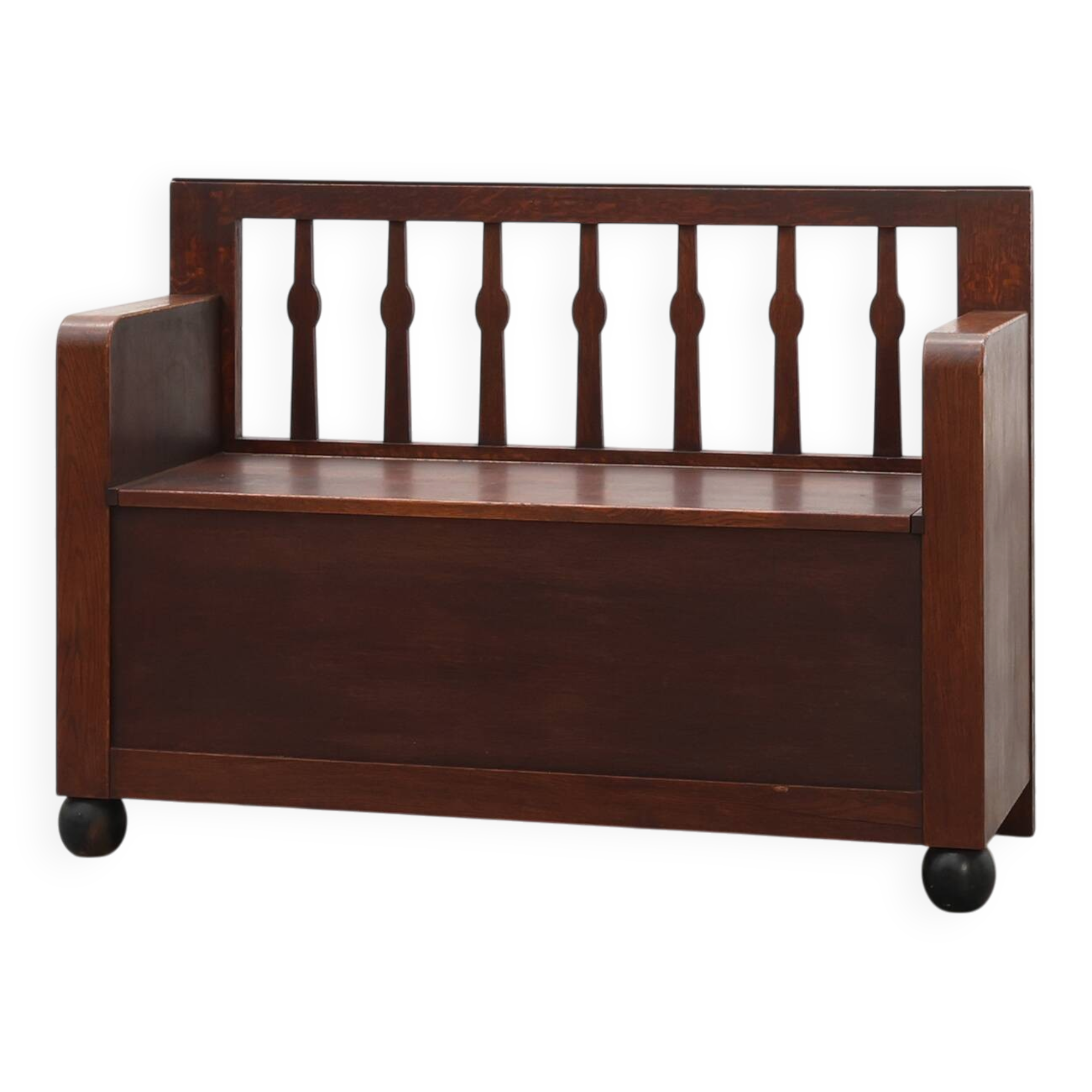 Modernist Art Deco bench with lift-top storage seat in solid oak, Belgium