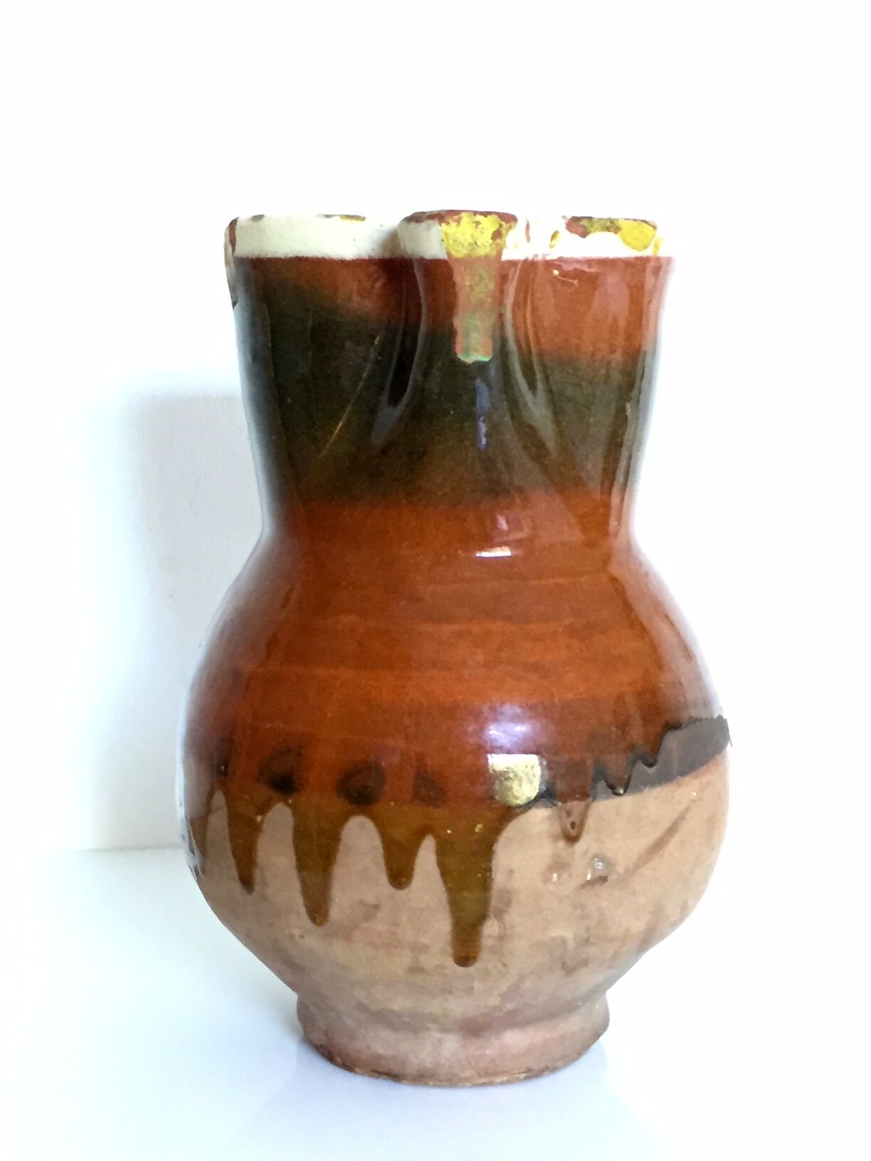 Ancient pitcher Provencal glazed terracotta