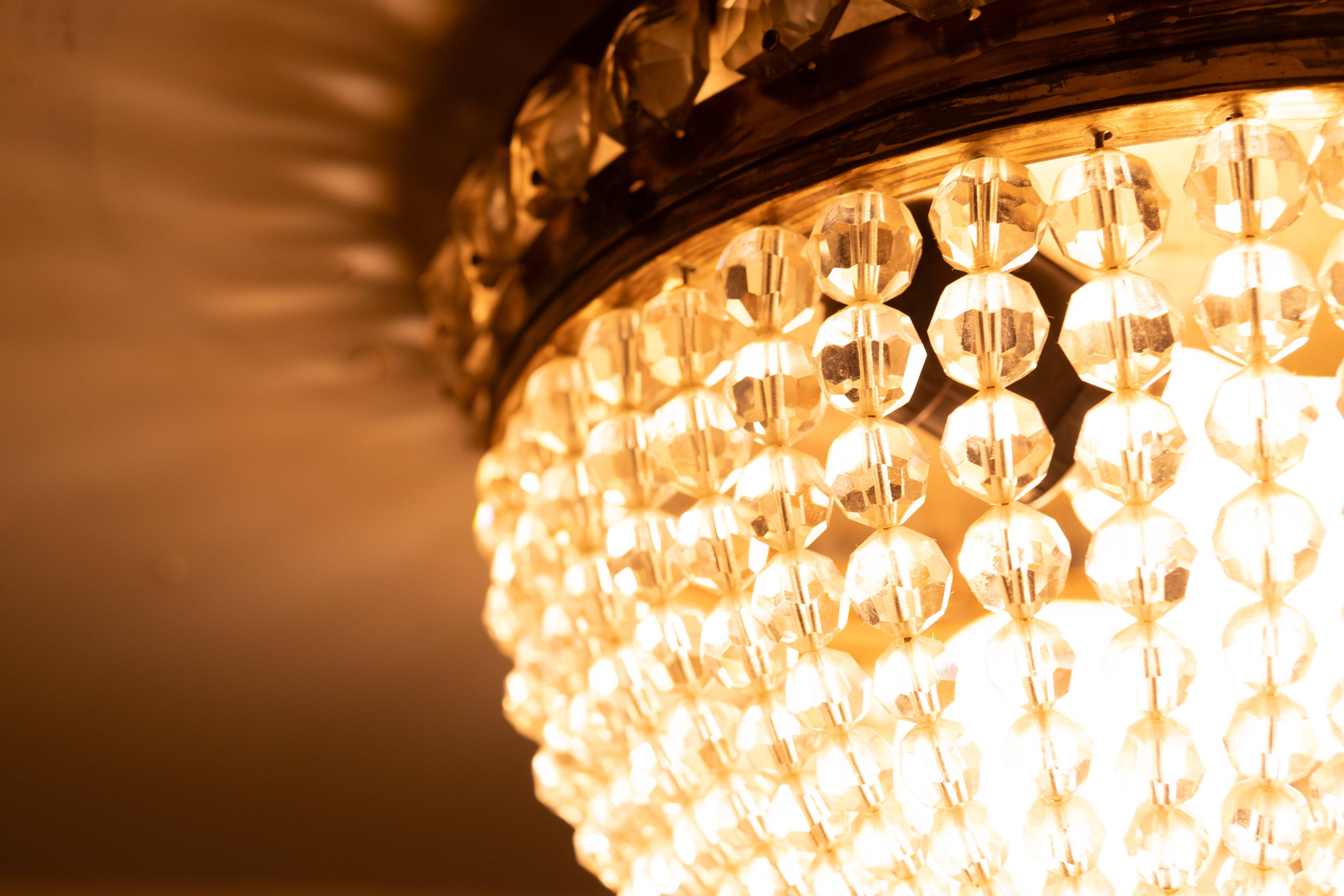 Lampe de plafond antique en cristal des années 1930