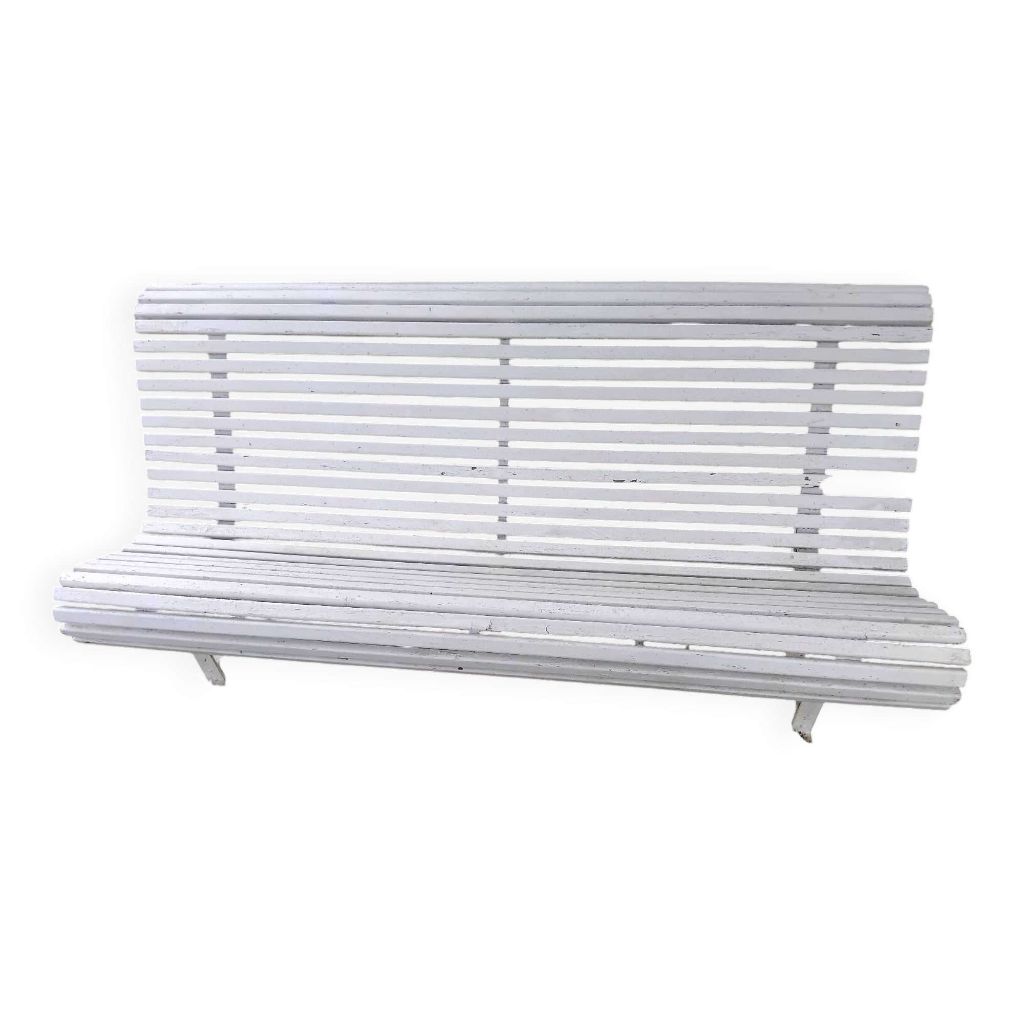 Old garden bench with metal legs and wooden slats