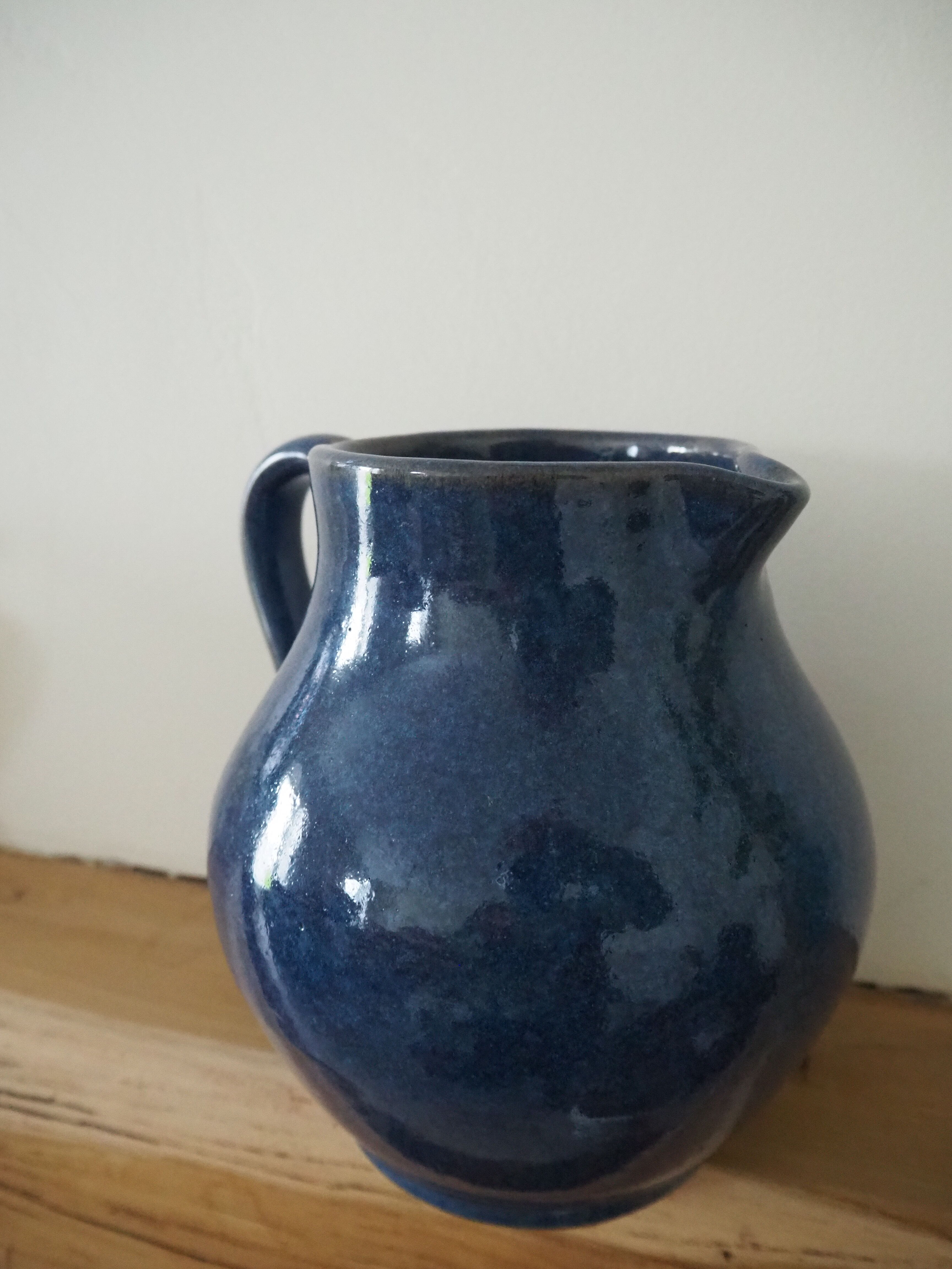 Ceramic pitcher – blue enamel signed J. Normand handmade in France