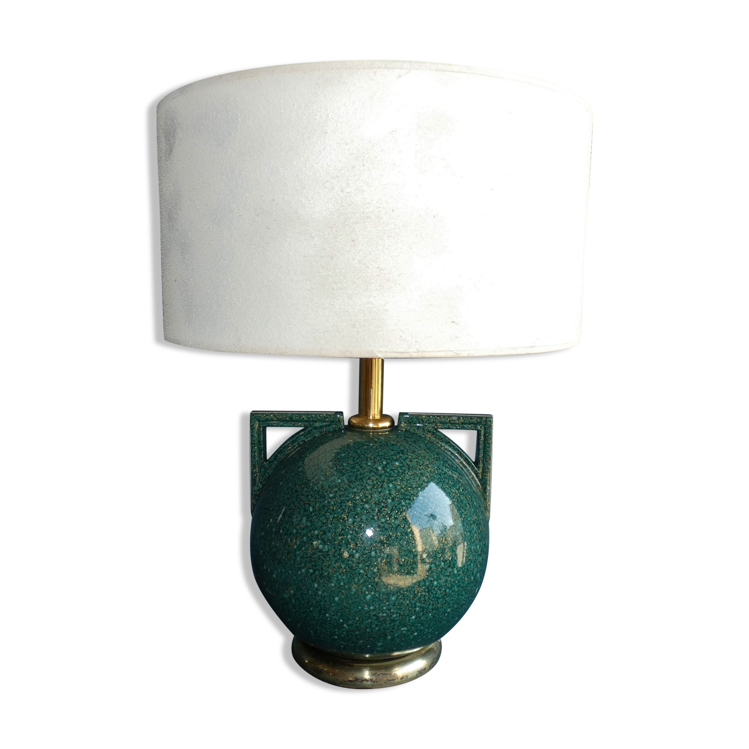 Lamp ball in ceramic green gold style art deco french work circa 1980