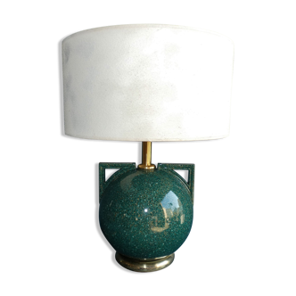 Lampe boule en céramique verte dorée style art deco travail français circa 1980