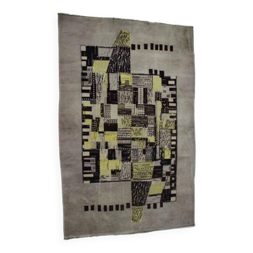 Rare beautiful hand made abstract design wool carpet / rug, 1940s