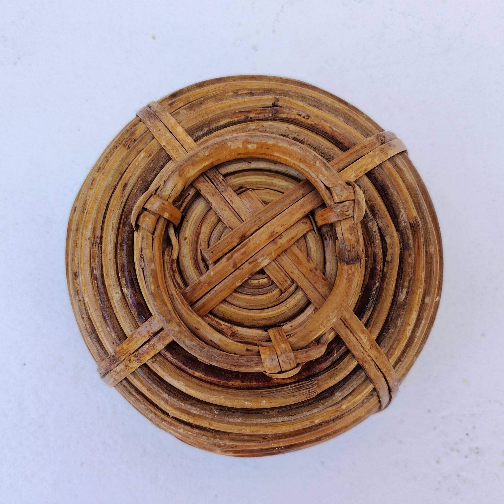 Gabriella Crespi style rattan and brass basket