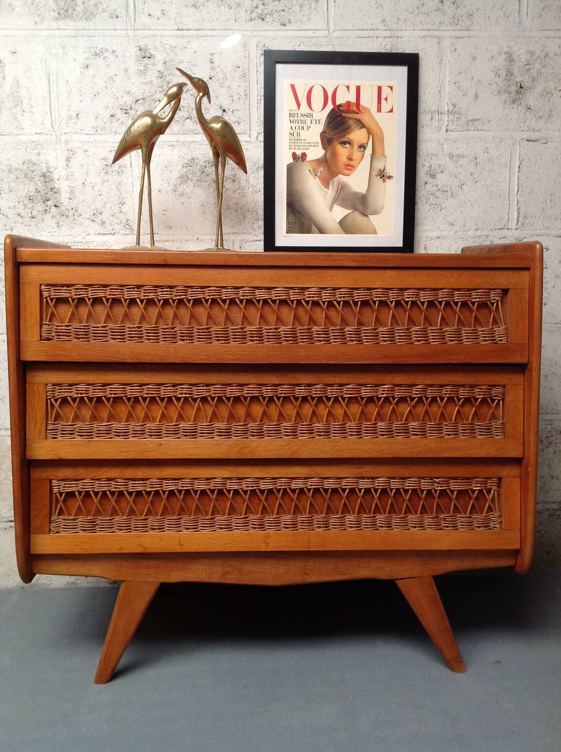 Vintage rattan dresser