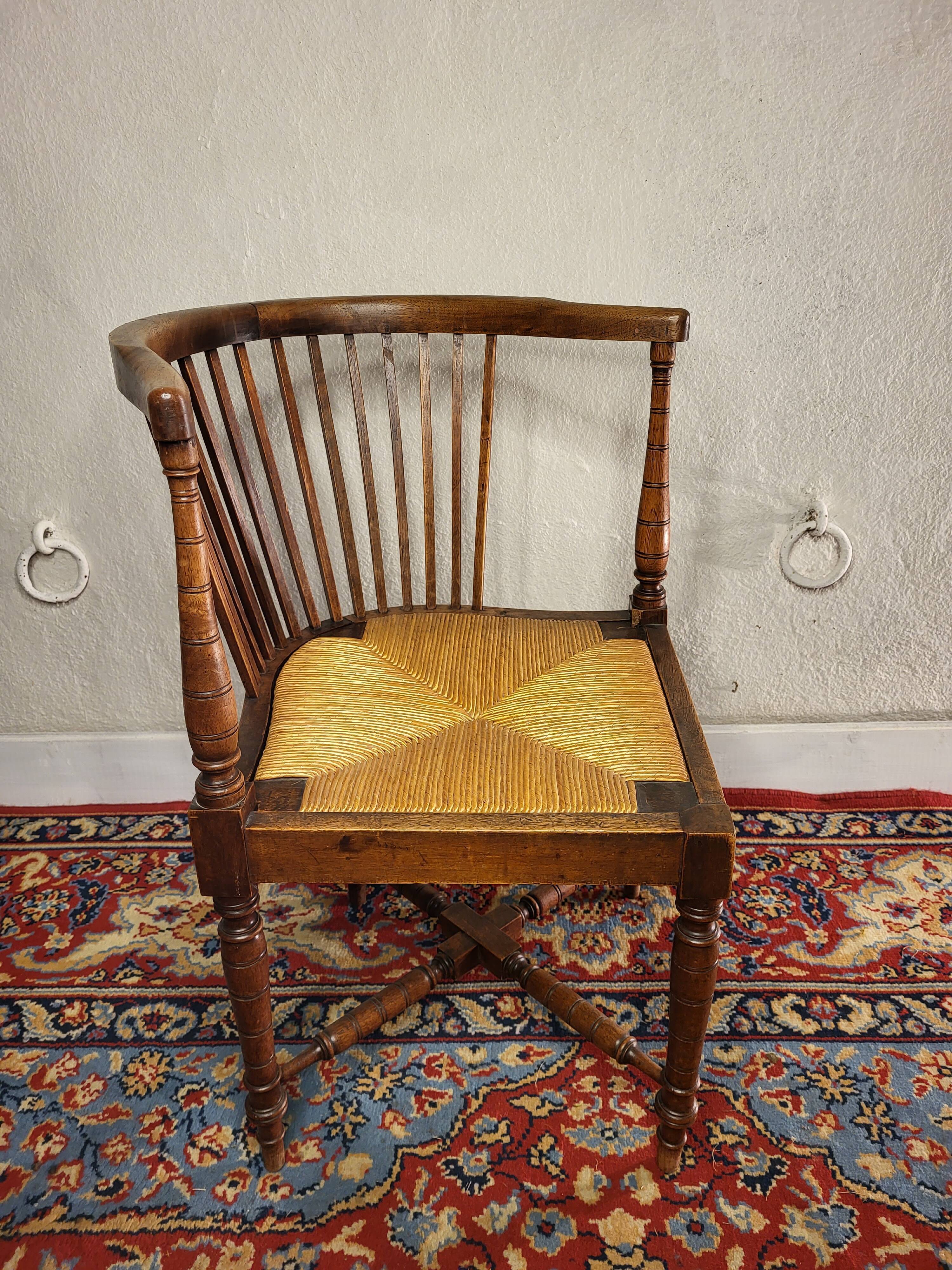 Corner chair wood & straw english xixth