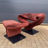 Artifort Ribbon chair by Pierre Paulin + Ottoman, Pierre Frey fabric