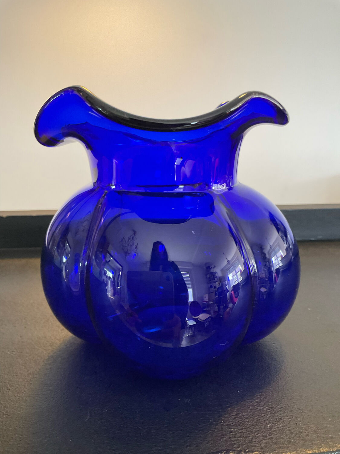 Vintage vase in blue glass paste