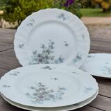 Lot of 4 flat plates, blue flowers model Gabrielle Porcelaine Limoges Bernardaud e