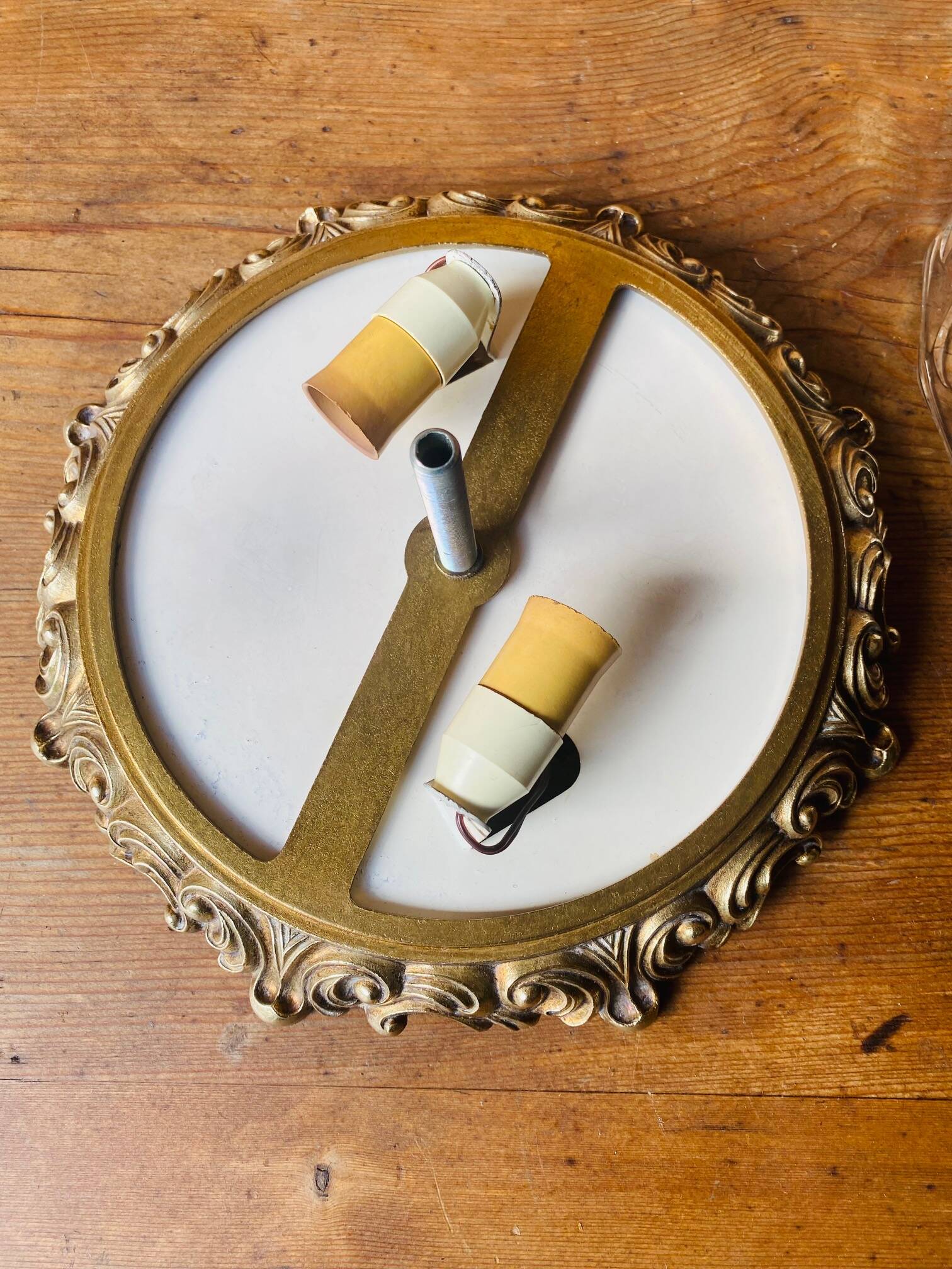 Glass and chiseled bronze ceiling light from the 50s/60s