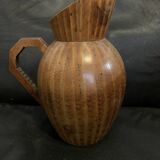 Turned wooden pitcher 17cm grape signed vintage old handmade jug